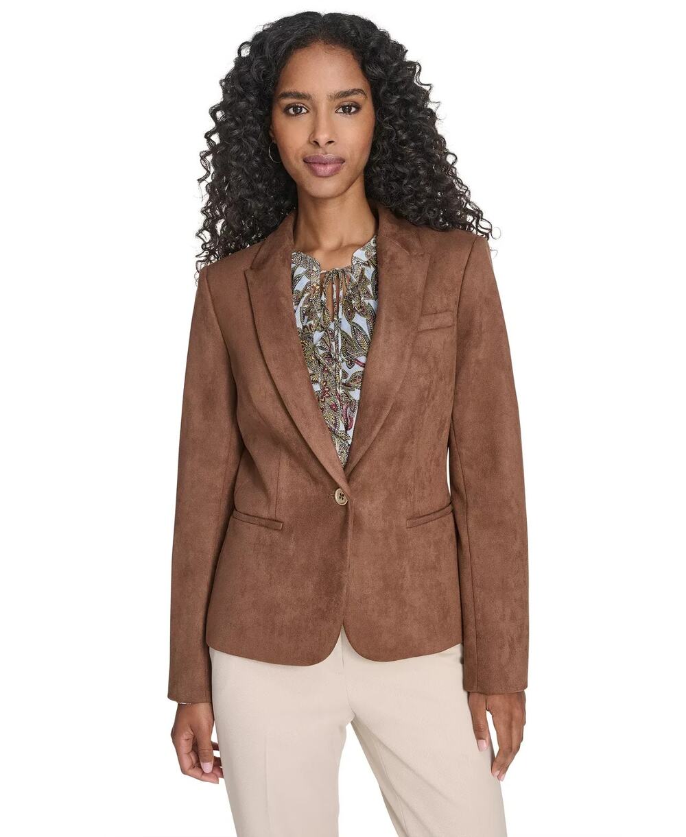 Tommy Hilfiger Women's Scuba Suede One Button Collared Blazer Cog Size 16 3774